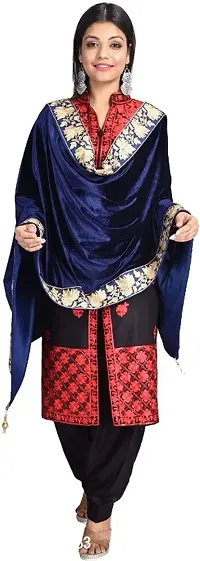 Women Winter Special Blue Shawl with Lace Work