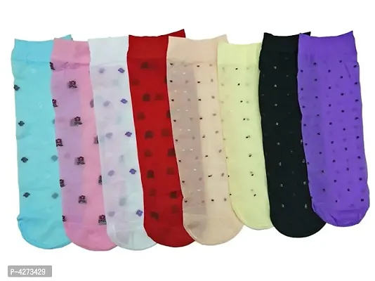 Pack Of 4 Ultra-Thin Transparent Multi Print Nylon Summer Skin Socks For Women