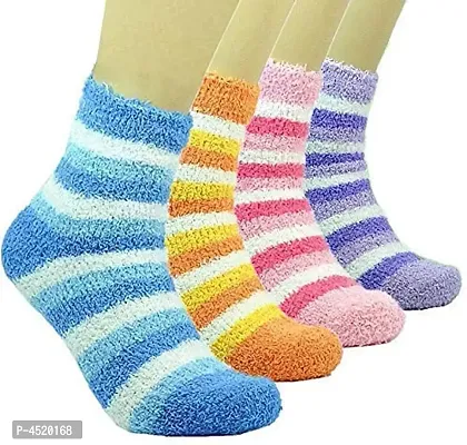(Pack of 6 Pairs) Womenrsquo;s/Girlrsquo;s Woollen Winter Warm Feather Slipper Bed Fuzzy Socks Without Thumb (Free Size), Print may vary-thumb0