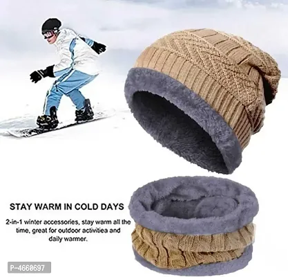 Comfy Beige Cap And Muffler Combo For Unisex-thumb0