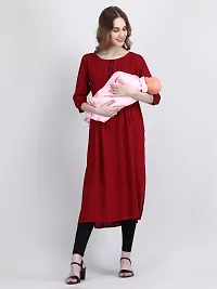 Dh@ni Women's Rayon Round Neck 3/4 Sleeves Angarkha Maternity Dress Feeding Kurti with Zipper (Maternity Kurti-3)-thumb3