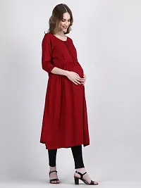 Dh@ni Women's Rayon Round Neck 3/4 Sleeves Angarkha Maternity Dress Feeding Kurti with Zipper (Maternity Kurti-3)-thumb1