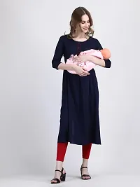 Dh@ni Women's Rayon Round Neck 3/4 Sleeves Angarkha Maternity Dress Feeding Kurti with Zipper (Maternity Kurti-3)-thumb2
