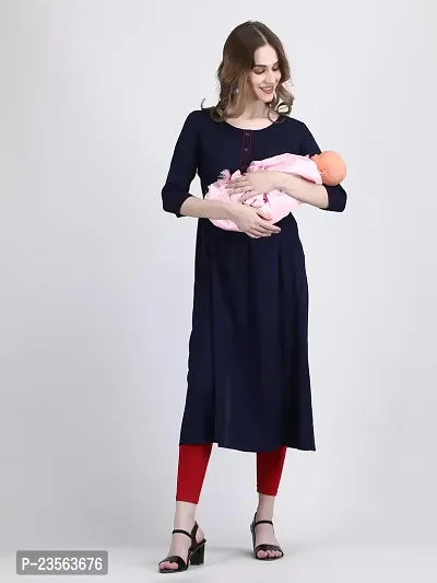 Dh@ni Women's Rayon Round Neck 3/4 Sleeves Angarkha Maternity Dress Feeding Kurti with Zipper (Maternity Kurti-3)-thumb3
