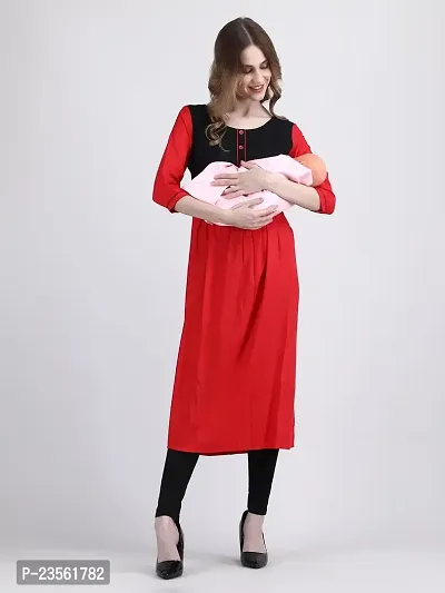 Dh@ni Women's Rayon Round Neck 3/4 Sleeves Angarkha Maternity Dress Feeding Kurti with Zipper (Maternity Kurti-3)-thumb3