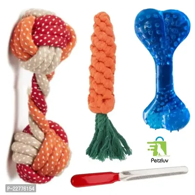 YouHaveDeal Chew Toys, Puppy Toys with Interactive Dog Rope Toys, Dog Rubber Chew Bone, Tug of War Toys and Teeth Cleaning Dog Chew Toys - Color May Vary-thumb0