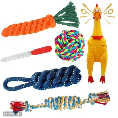 Toys for Puppies  Small Dogs Toys Squeaky Murga Toy | Rope Ball Toy Cotton, Chew Toy, Training Aid for Dogs (Pack of 6)