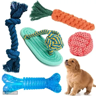 Dog Chew Rope Puppy Teething Toys, Pet Bone, Pack of 5 for Dogs Accessories pet Toys Dog teether Toy for Small and Medium Dogs Puppies - Color May Vary-thumb0