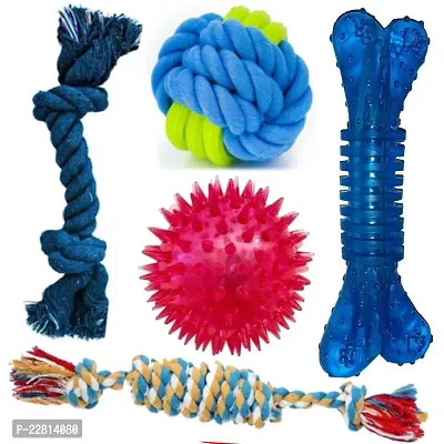 PETZLUV Toys for Puppies, Chewable Rope Teething Playing Toys Cotton Chew Toy, Ball, Training Aid For Dog, Dog Toys - Color May VAry