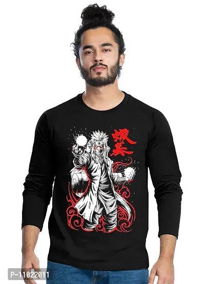 Trendy Full Sleeve Black Printed Cotton Blend Anime Naruto T-Shirts For Men