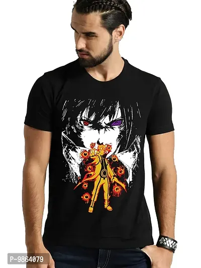 VIKCLIQUE Sasuke Naruto Anime Printed Half Sleeve Round Neck Black T-Shirt for Men's/Boy's-thumb0