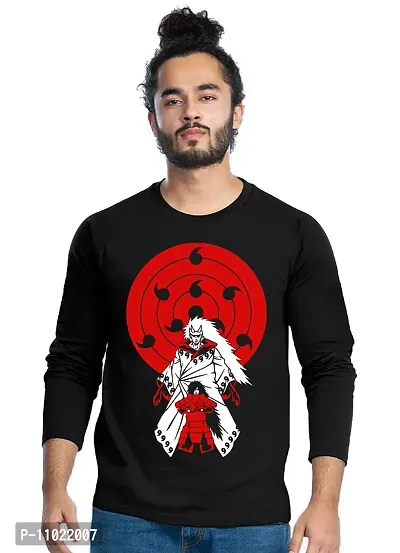 Trendy Full Sleeve Black Printed Cotton Blend Anime Naruto T-Shirts For Men-thumb0