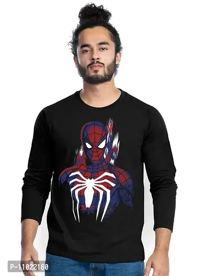 Trendy Full Sleeve Black Printed Cotton Blend Avengers Spiderman T-Shirts For Men-thumb0