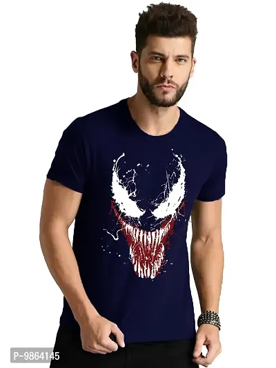 VIKCLIQUE Venom Spiderman Marvel Printed Half Sleeve Round Neck Navy Blue T-Shirt for Men's/Boy's ?