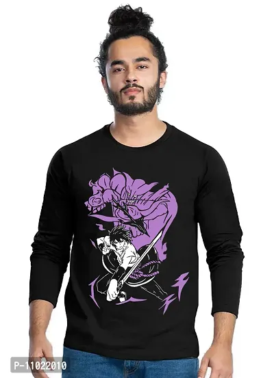 Trendy Full Sleeve Black Printed Cotton Blend Anime Naruto T-Shirts For Men