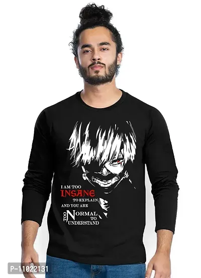Trendy Full Sleeve Black Printed Cotton Blend Anime Tokyo Ghoul T-Shirts For Men