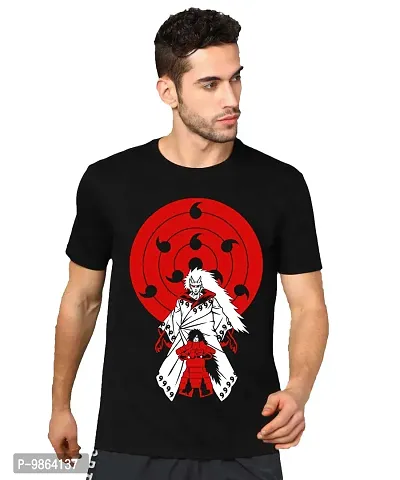 VIKCLIQUE Anime Naruto Madara Uchiha Dual Cotton Blend Printed Half Sleeve Round Neck Black T-Shirt for Men's/Boy's-thumb0