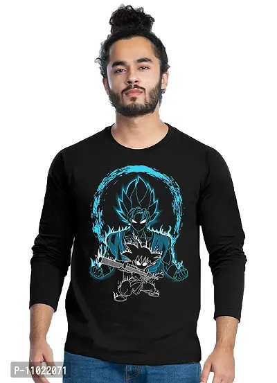 Trendy Full Sleeve Black Printed Cotton Blend Anime Goku T-Shirts For Men