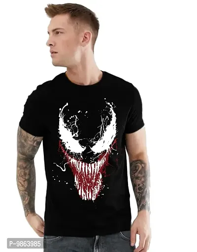 VIKCLIQUE Venom Superheroes Printed Half Sleeve Round Neck Navy Blue T-Shirt for Men's/Boy's