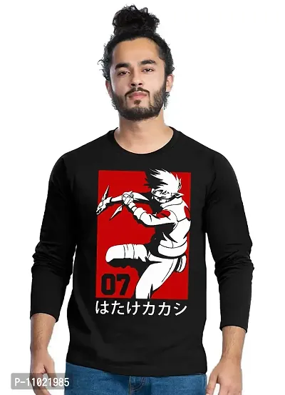 Trendy Full Sleeve Black Printed Cotton Blend Anime Naruto T-Shirts For Men-thumb0