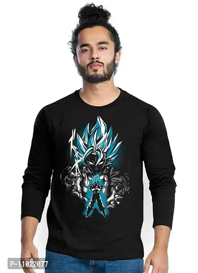 Trendy Full Sleeve Black Printed Cotton Blend Anime Goku T-Shirts For Men