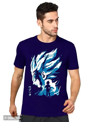 VIKCLIQUE Anime Dragon Ball Goku Vegeta Super Saiyan Cotton Blend Printed Half Sleeve Round Neck Blue T-Shirt for Men's/Boy's