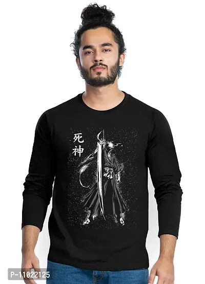 Trendy Full Sleeve Black Printed Cotton Blend Anime Bleach T-Shirts For Men