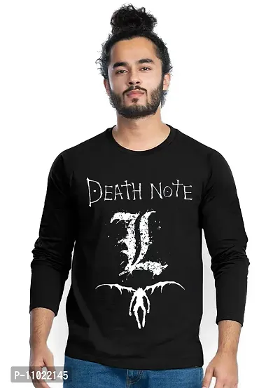 Trendy Full Sleeve Black Printed Cotton Blend Anime Death Note T-Shirts For Men