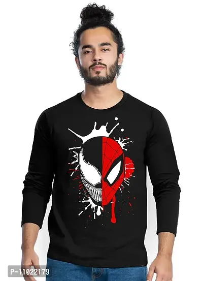 Trendy Full Sleeve Black Printed Cotton Blend Venom Spiderman T-Shirts For Men-thumb0