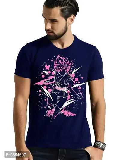 VIKCLIQUE Goku Rose Black Printed Half Sleeve Round Neck Black, Navy Blue T-Shirt for Men's/Boy's-thumb0