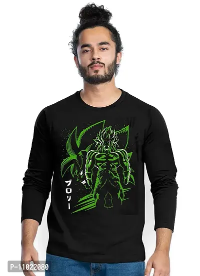 Trendy Full Sleeve Black Printed Cotton Blend Anime Goku T-Shirts For Men