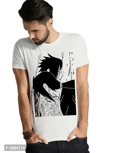 VIKCLIQUE Anime Naruto Sasuke Itachi Revenge Cotton Blend Printed Half Sleeve Round Neck White T-Shirt for Men's/Boy's