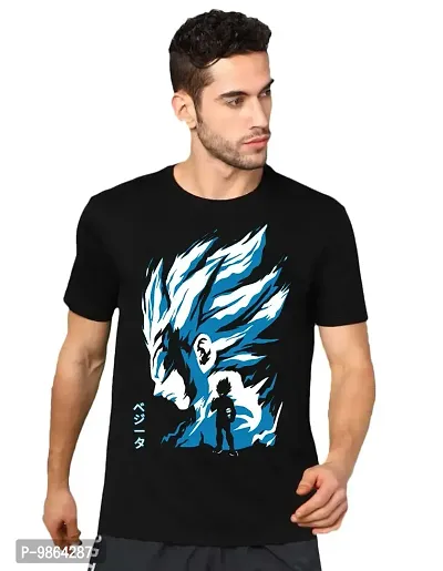 VIKCLIQUE Anime Dragon Ball Goku Vegeta Super Saiyan Cotton Blend Printed Half Sleeve Round Neck Black T-Shirt for Men's/Boy's