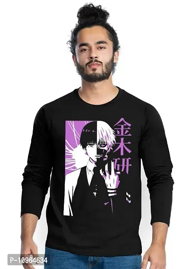 Anime Full Sleeve Cotton Blend Black Printed T-shirt For Men-thumb0