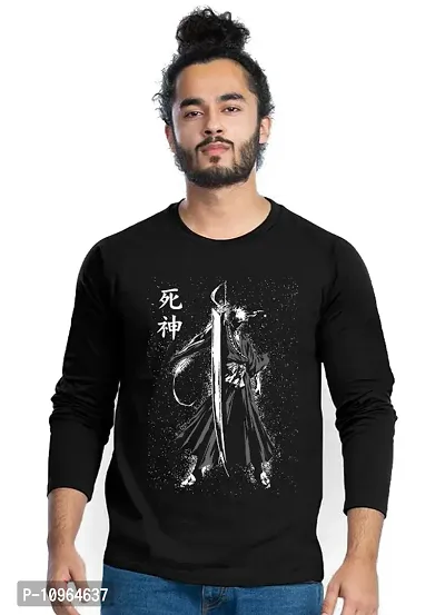 Anime Full Sleeve Cotton Blend Black Printed T-shirt For Men