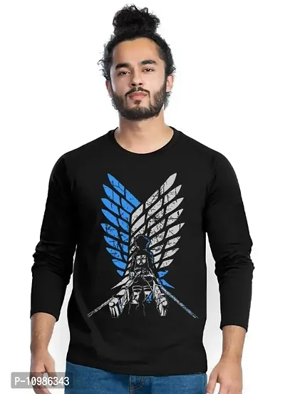 Anime Full Sleeve Cotton Blend Attack On Titan Mikasa Gojo Satoru Black Printed T-shirts