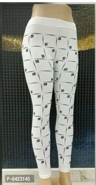Womens Slim Fit Jeggings Zig Zag (White) Free size Cotton Blend Pattern: Printed-thumb0
