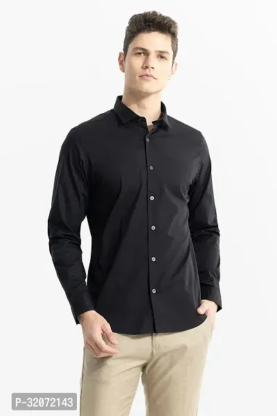 Reliable Black Cotton Blend Solid Casual Shirt For Men-thumb0