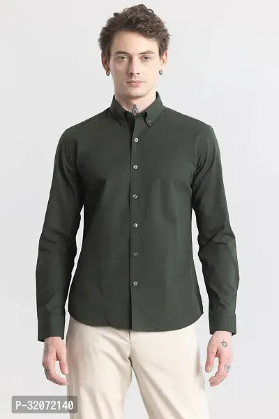 Reliable Green Cotton Blend Solid Casual Shirt For Men