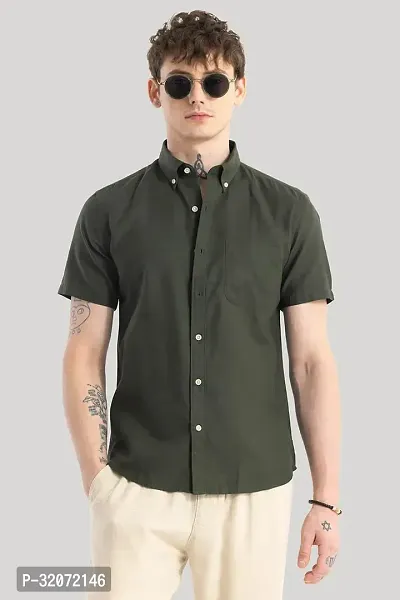 Reliable Green Cotton Blend Solid Casual Shirt For Men