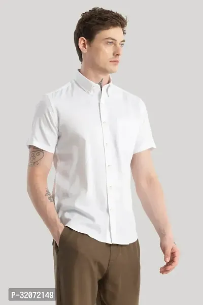 Reliable White Cotton Blend Solid Casual Shirt For Men-thumb0