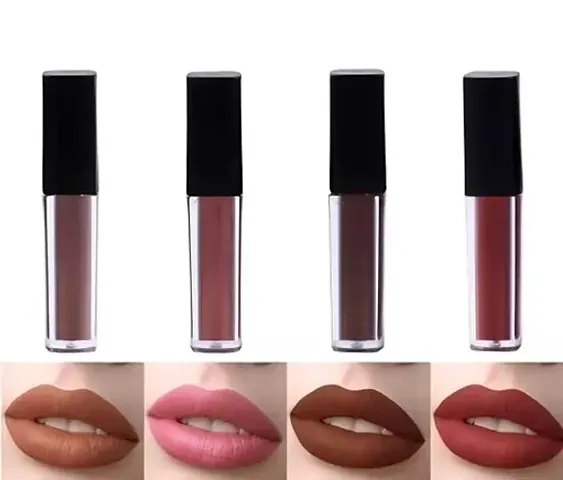 Sh.Huda Professional Beauty 4pcs Liquid Matte Nude Lipstick (Shades May Vary from Image due to Color Correction)