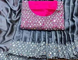 Vinayak Textile Women's Mirror Worked Silk Saree With Blouse (Grey)-thumb3
