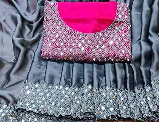 Vinayak Textile Women's Mirror Worked Silk Saree With Blouse (Grey)-thumb4