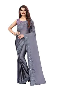 Vinayak Textile Women's Mirror Worked Silk Saree With Blouse (Grey)-thumb1