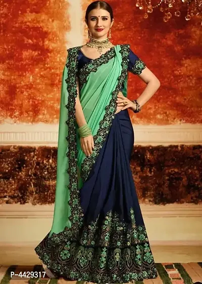 Beautiful Art Silk Embroidered Half and Half Saree With Blouse piece-thumb0