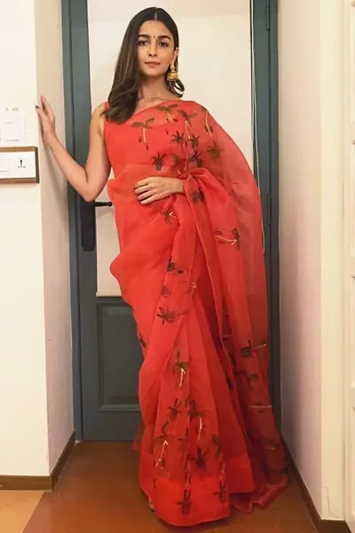 Bollywood Designer Organza Floral Printed Sarees