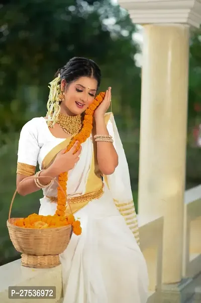 Fancy Cotton Zari Saree With Blouse Piece For Women