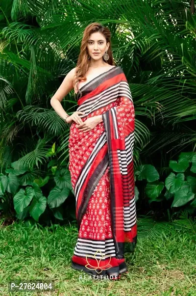 Beautiful Printed Linen Blend Saree For Women-thumb0