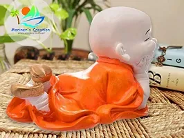 Mariner's Creation Polyresin Cute Baby Monk Laughing Buddha Showpiece - Orange | Best for Home D?cor, Vastu, Good Luck, Home Decoration, Car, Decorative Item, Gifts, Positive Vibes Energy-thumb2